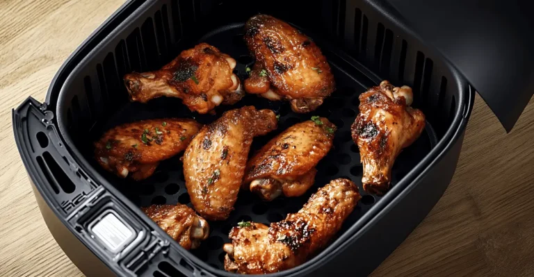 Crispy air fryer chicken wings tossed in buffalo sauce served with carrot and celery sticks