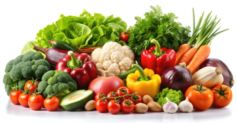 Fresh summer vegetables like tomatoes, cucumbers, and peppers displayed on a kitchen counter